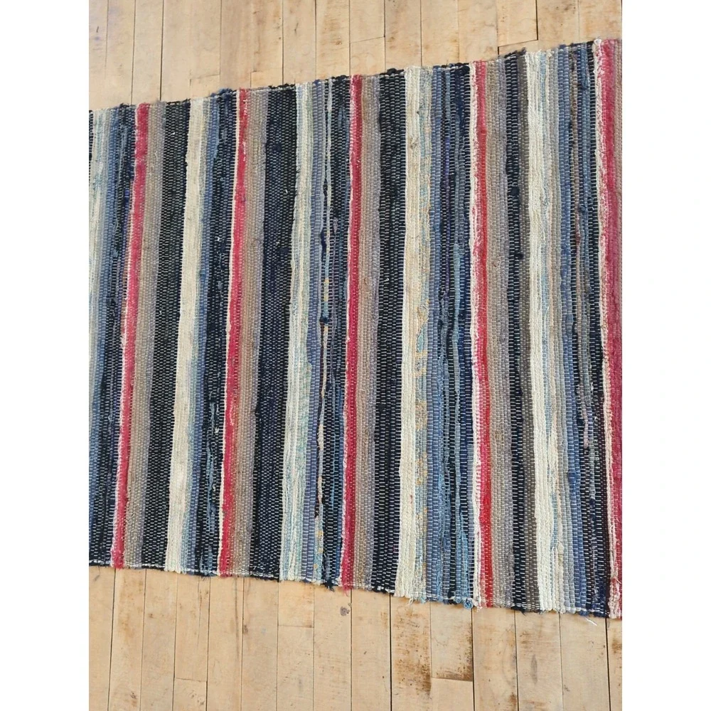 Antique Imported‎ Swedish Hand Made Rag Rug Runner (31.5